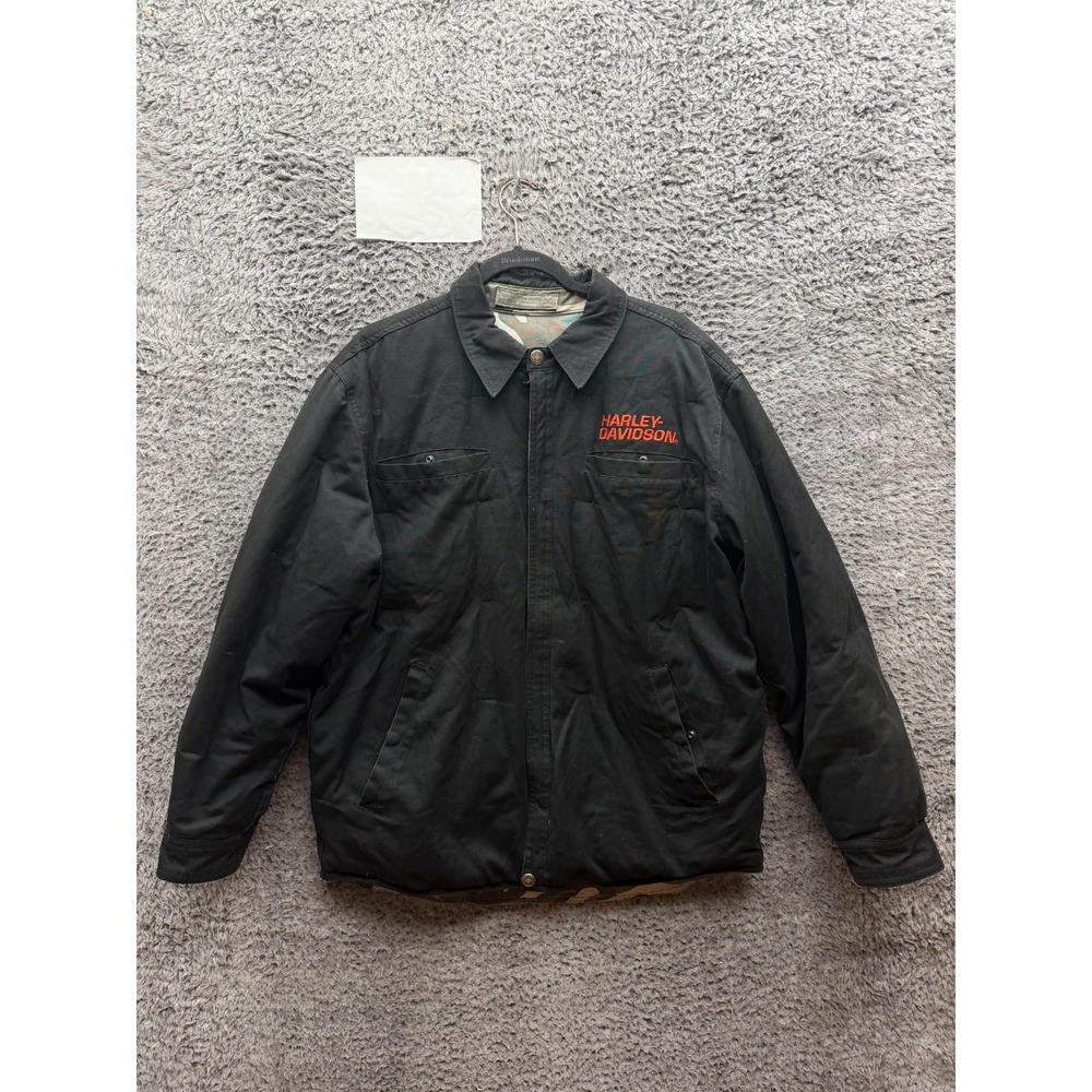 Harley Davidson Motorcycles Embroidered Reversible Camou Jacket Black Size L/XL